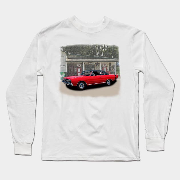 1969 Dart GTS in our filling station series on front and back Long Sleeve T-Shirt by Permages LLC